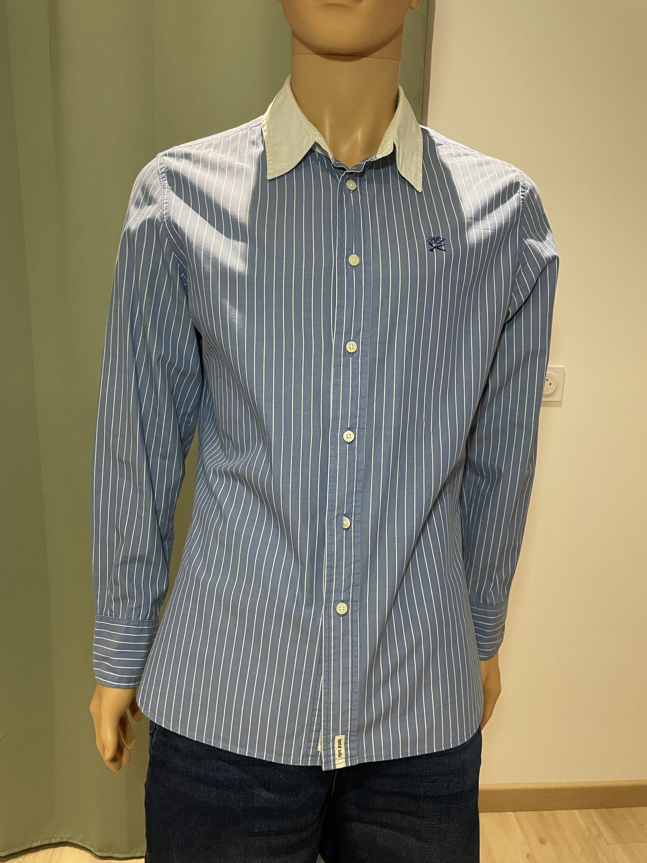 Pepe Jeans Pepe Jeans Slim Fit Striped Shirt - Blue/White - L Size US L / EU 52-54 / 3 - 1 Thumbnail