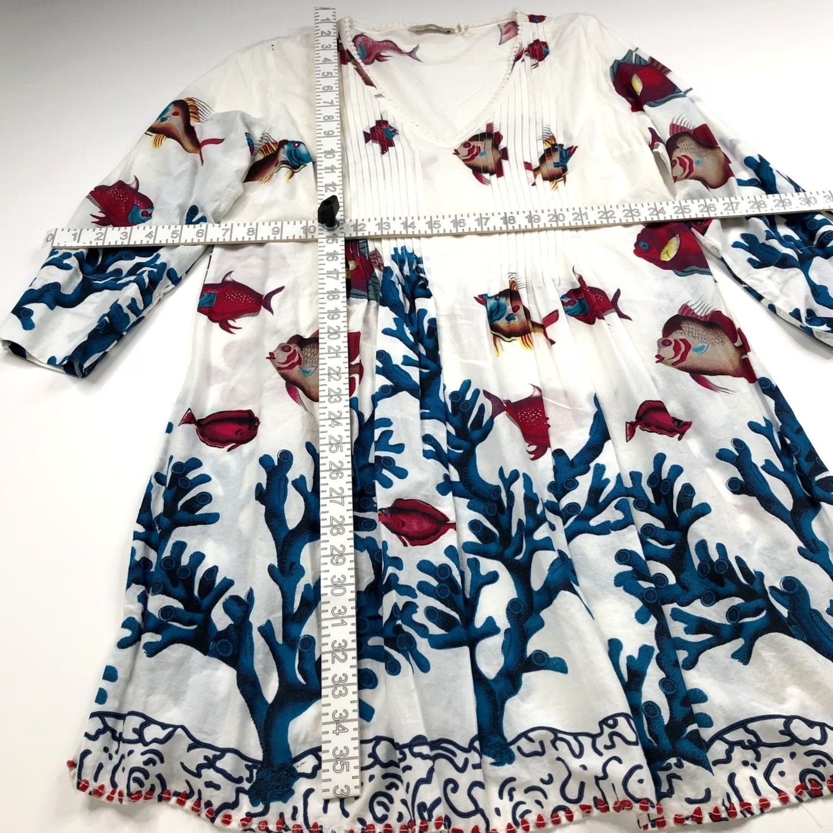 Soft Surroundings Soft Surroundings Dress Womens Medium Above Knee 3/4 Sleeve Fish All Over Print Size M / US 6-8 / IT 42-44 - 3 Thumbnail