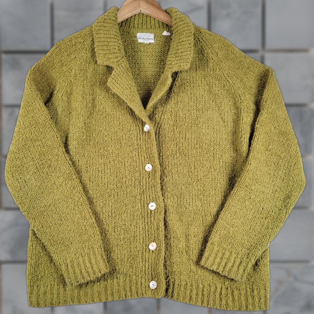 Vintage VINTAGE The May Company Cardigan Women’s Sweater L Green Heather Designers Originals Long Sleeve V-Neck Knit Heavy Knit Winter Fall Spring Womens Size L / US 10 / IT 46 - 1 Thumbnail