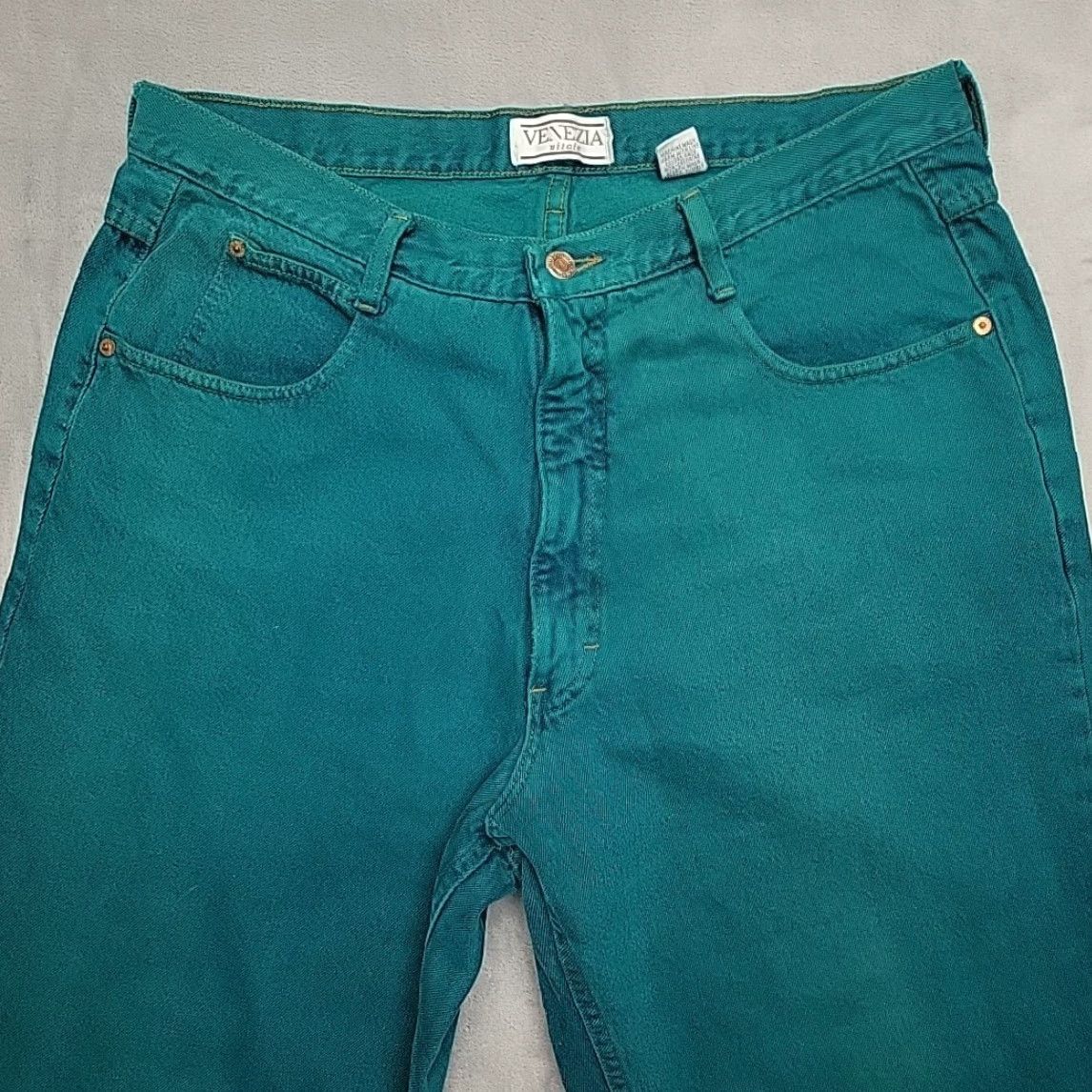 Denime VINTAGE Venezia Vitale Jeans Womens 20 Green Denim 90s Retro Y2K Cotton Made in USA Woman Jeans Green 90s Retro Satin? Size 42" / US 20 - 3 Thumbnail