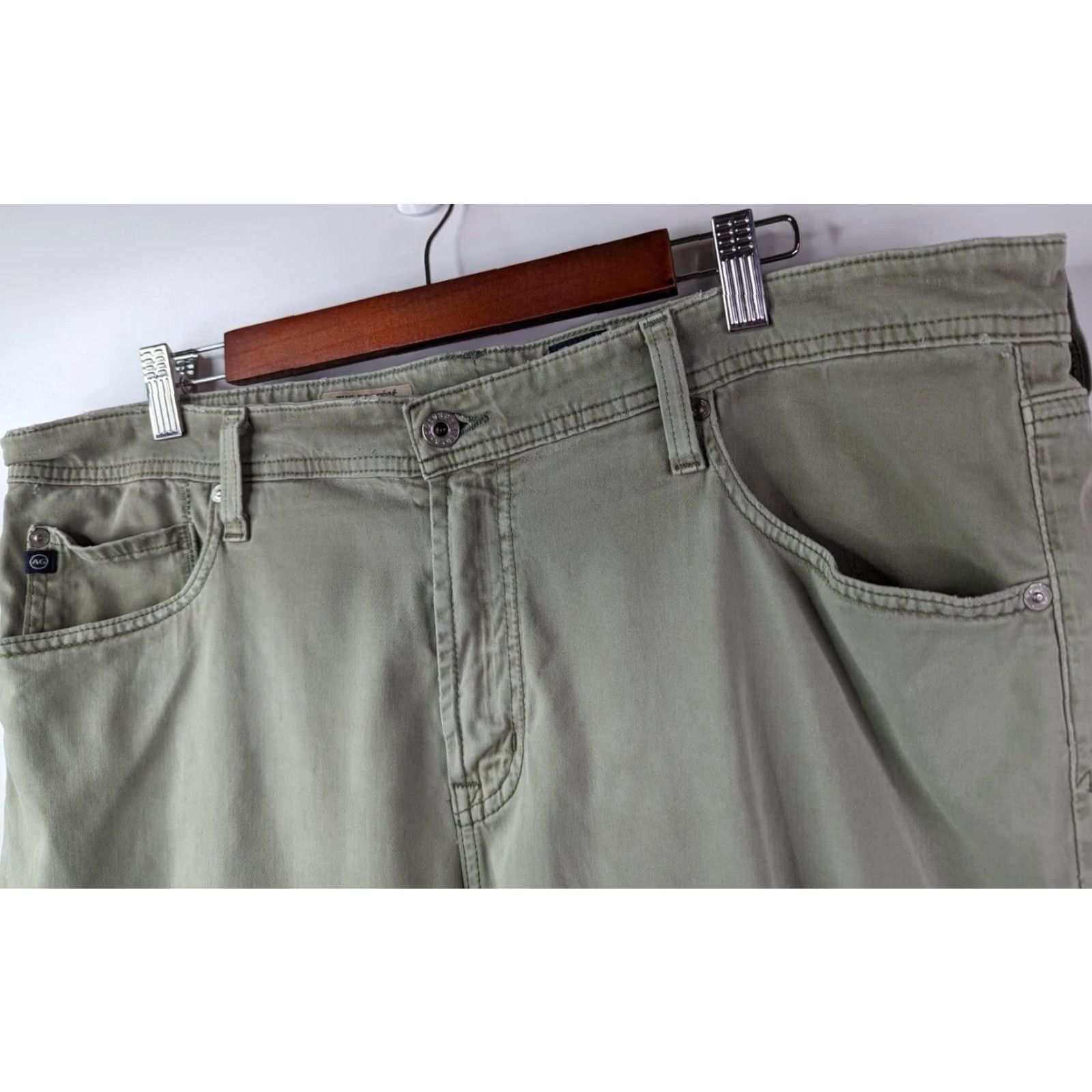 Vintage AG Adriano Goldschmied The Protege Straight Jeans Mens 40 Green 5-Pocket Regular Fit Denim Distressed Comfort Zipper Belt Loops Inseam 34 Size US 40 / EU 56 - 2 Thumbnail