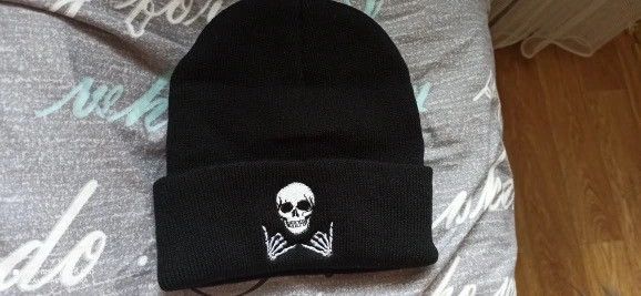 Other Embroidery Skull Gestures 66 Acrylic Knit Beanies Hat Size ONE SIZE - 6 Thumbnail
