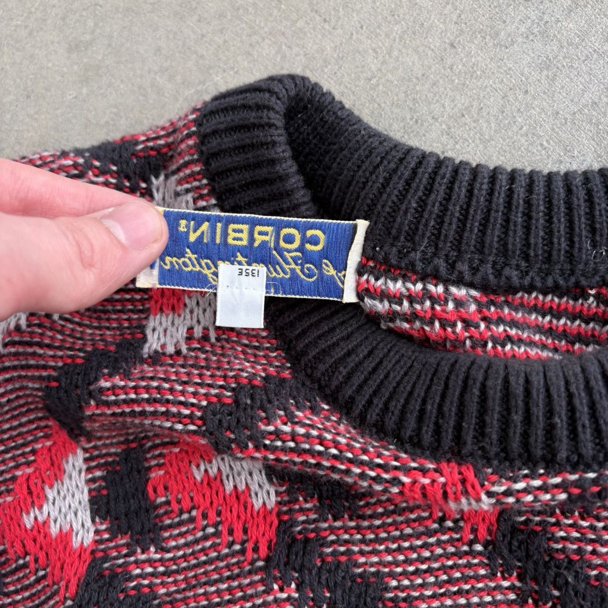 Corbin × Vintage Vintage 80's Red and Black Corbin Sweater 3D Coogi Style Size US L / EU 52-54 / 3 - 6 Thumbnail