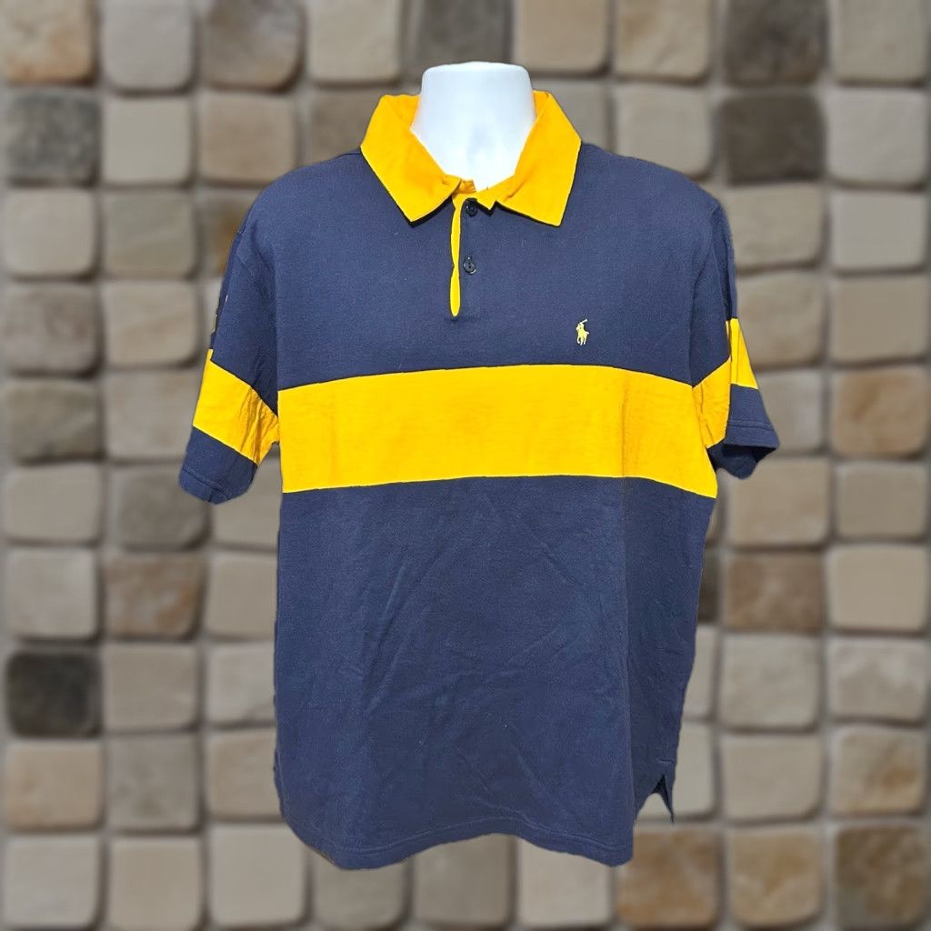 Polo Ralph Lauren VTG Polo Ralph Lauren Polo Shirt Men XL Navy Blue Yellow Stripe Pony Chest Size US XL / EU 56 / 4 - 1 Thumbnail