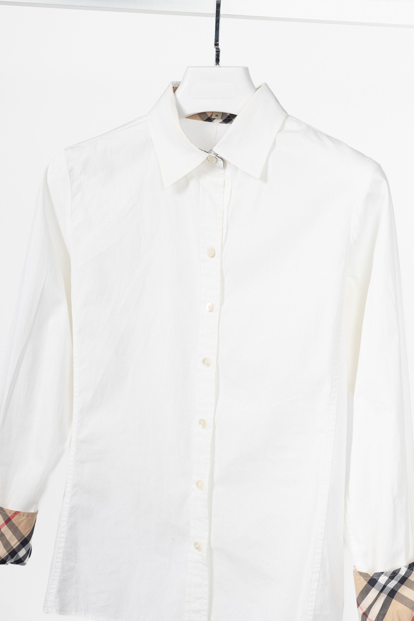 Burberry Burberry White Cotton-Poplin Check-Cuff Buttoned Shirt Size M / US 6-8 / IT 42-44 - 3 Thumbnail