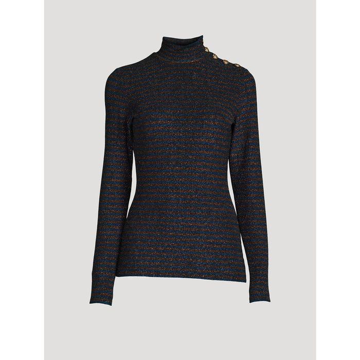 Smythe Buttoned Turtleneck Sweater In Blue/bronze Metallic Stripe | Grailed