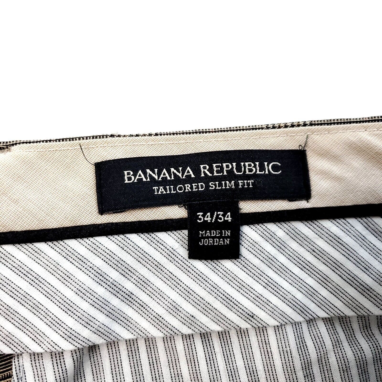 Banana Republic Banana Republic Tailored Slim Fit Brown Tan Wool Plaid Dress Size 36R - 4 Thumbnail