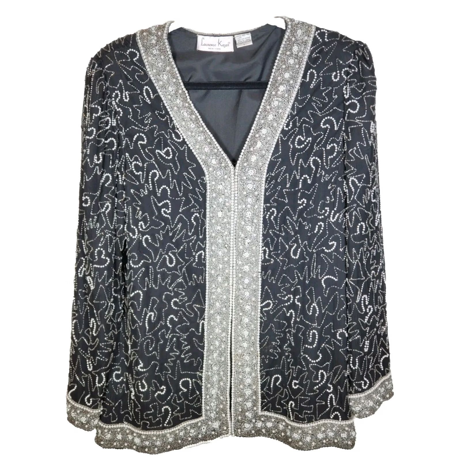 Vintage Vintage Laurence Kazar Beaded Silk Black Jacket Blazer Lined Womens Size L Size L / US 10 / IT 46 - 2 Thumbnail