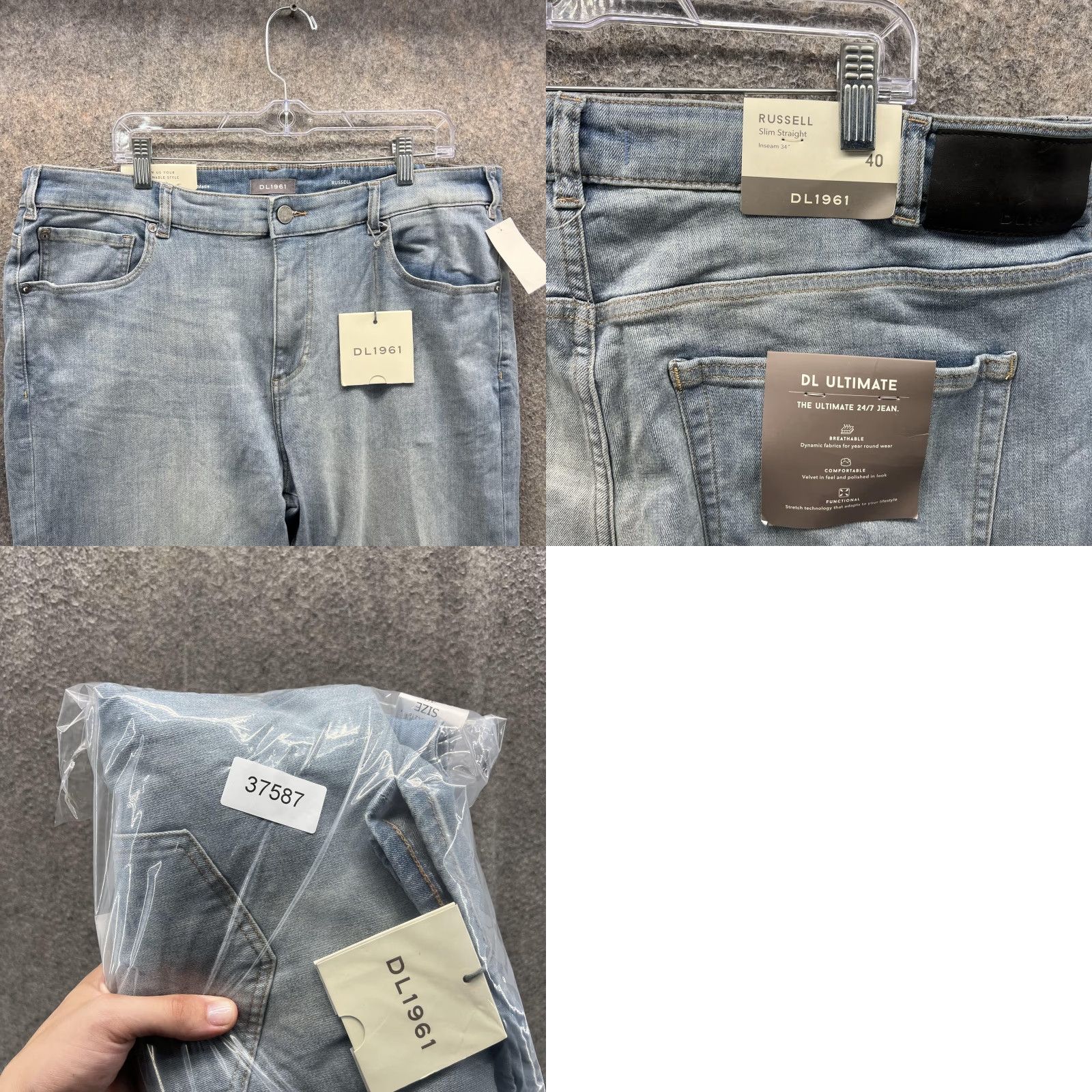 DL1961 DL1961 Jeans Mens 40x34 Light Wash Russell Slim Straight Denim Reverie Stretch Jeans Size US 40 / EU 56 - 8 Thumbnail