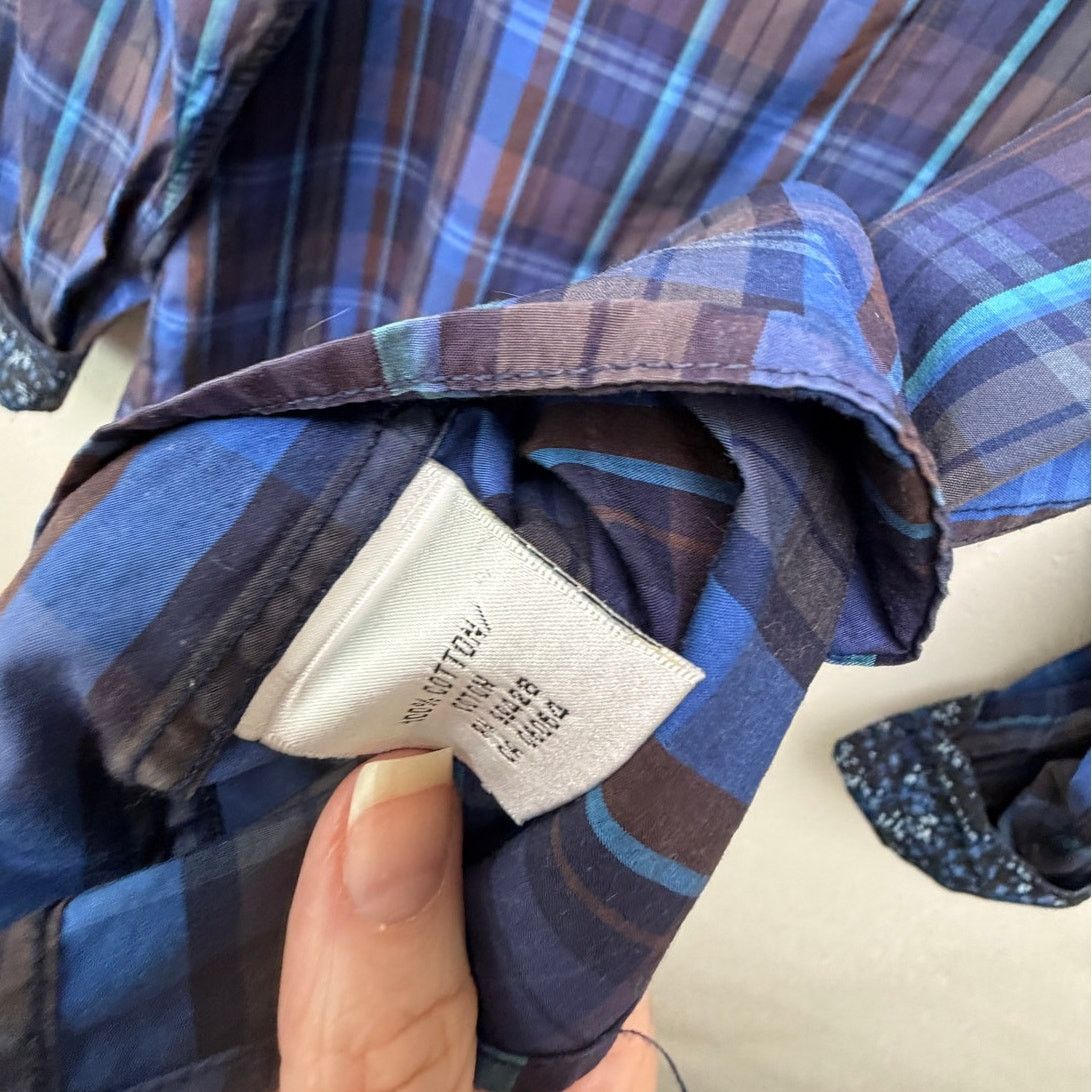 BUGATCHI Bugatchi Plaid Button Front Shirt Blue Brown Gray Men’s L Size US L / EU 52-54 / 3 - 10 Thumbnail