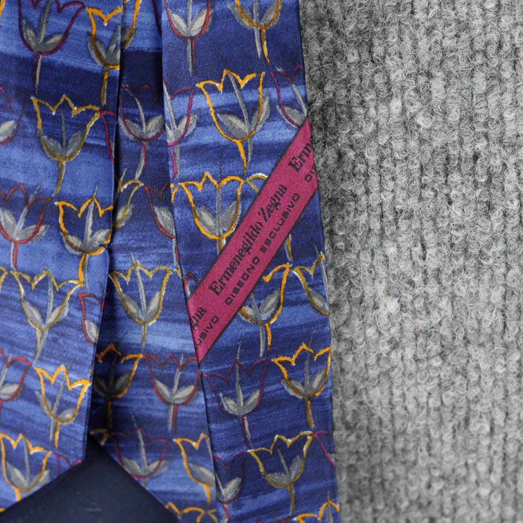 Ermenegildo Zegna Ermenegildo Zegna Tie Mens One Size Blue Tulip Floral Silk Necktie Italy Pattern Size ONE SIZE - 5 Thumbnail