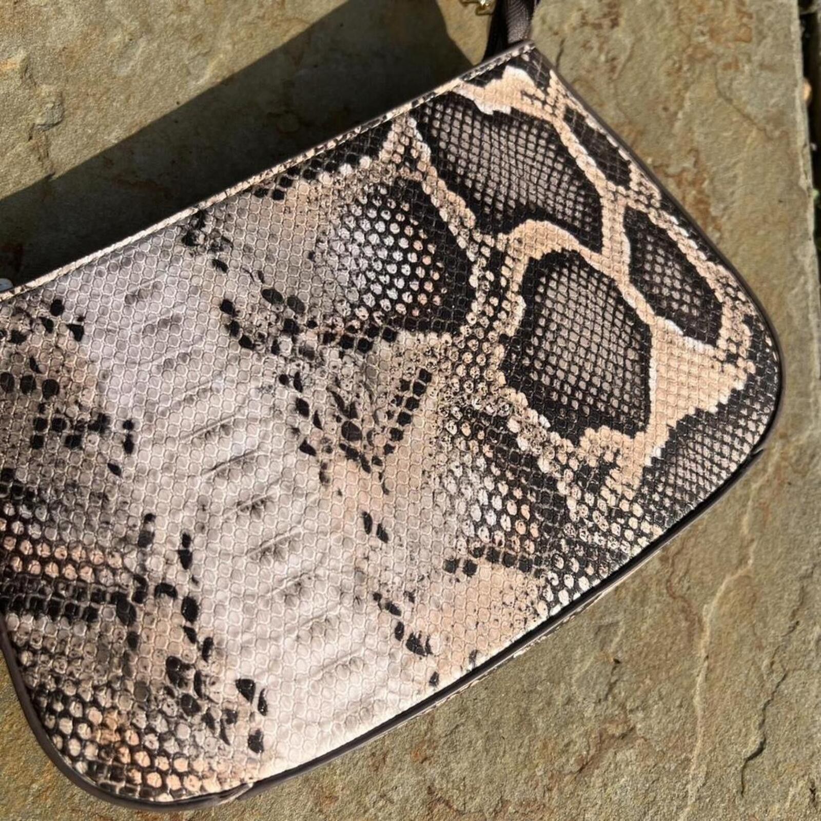 Anne Klein Tan Snake Print Leather Shoulder Bag Size ONE SIZE - 5 Thumbnail