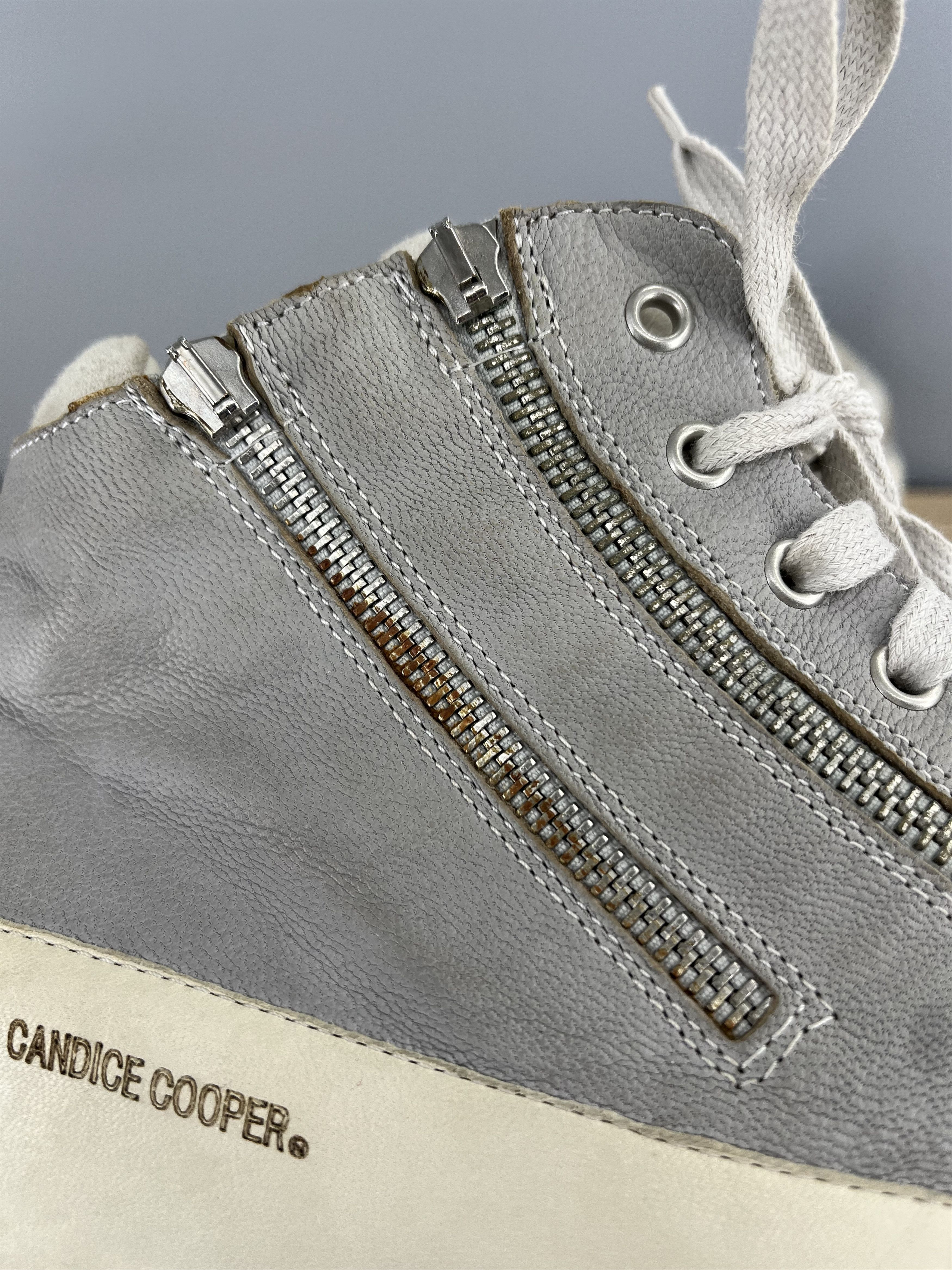 Vintage Candice Cooper Hi-Top Leather Sneakers EU 41 Gray Size US 9.5 / IT 39.5 - 3 Thumbnail
