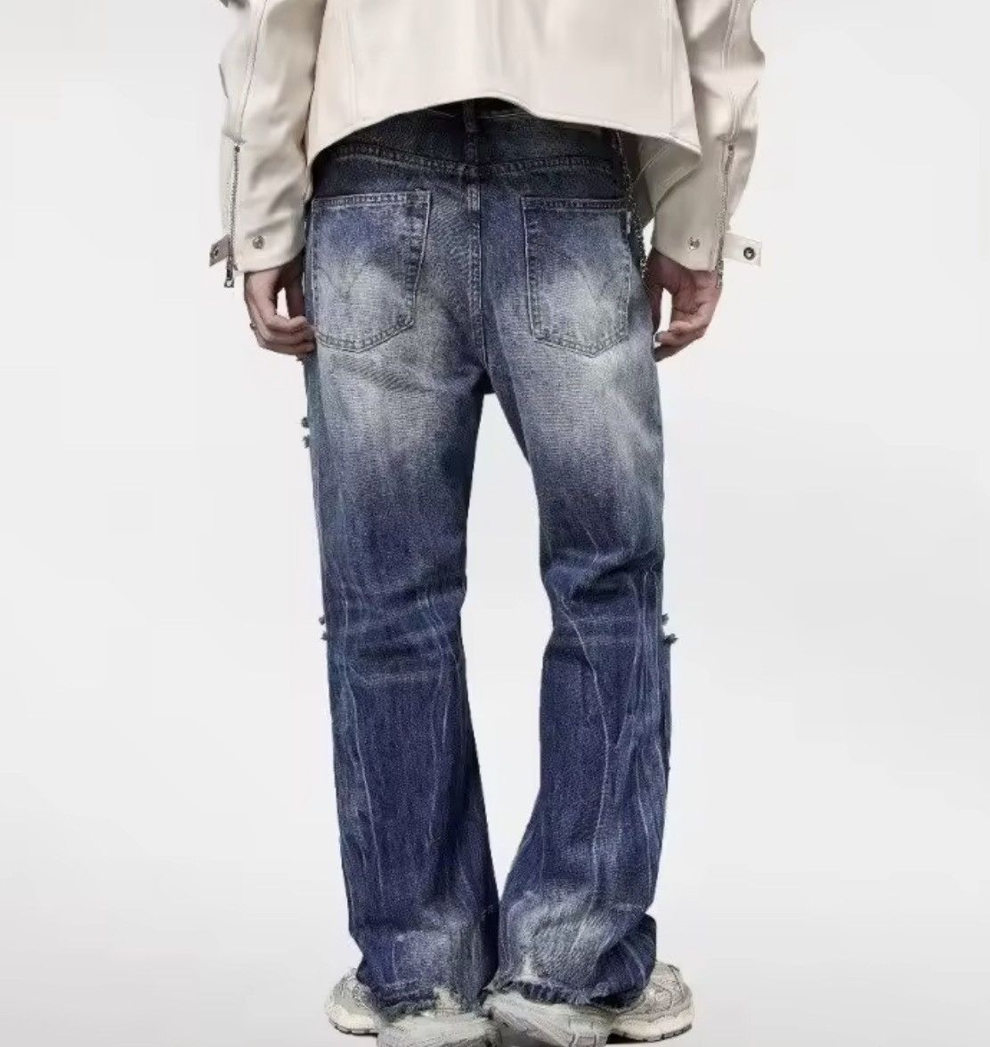 Jean Y2K Blue Distressed Wash Baggy /Flare Stacking Denim Size US 34 / EU 50 - 2 Thumbnail