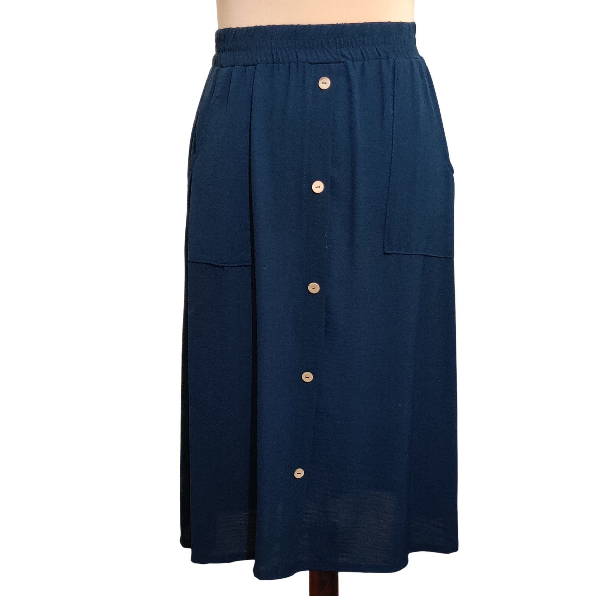 Other Emi & Joe L Navy Blue Midi Skirt Pockets Button Detail Flowy Size 34" / US 12 / IT 48 - 1 Thumbnail