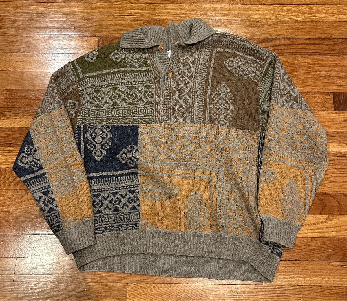 image of 80's Givenchy Multi Colored Wool Sweater in Grey, Men's (Size Large)