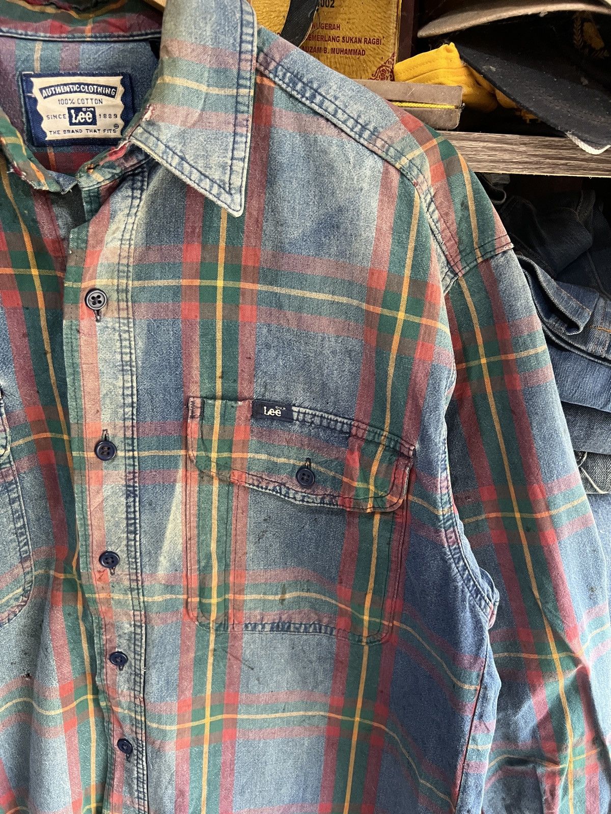 Lee 🔥Distressed Vintage Lee Made in Usa Flannel Size US M / EU 48-50 / 2 - 5 Thumbnail