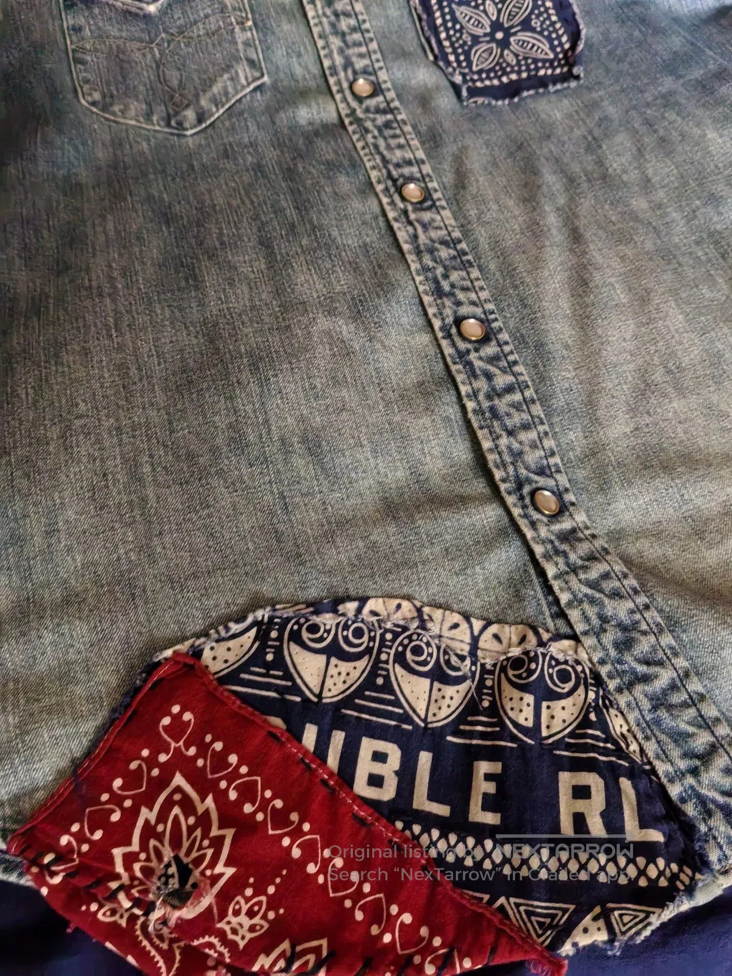 RRL Ralph Lauren RRL Vintage Patched Distressed Denim Shirt. Size US M / EU 48-50 / 2 - 3 Thumbnail