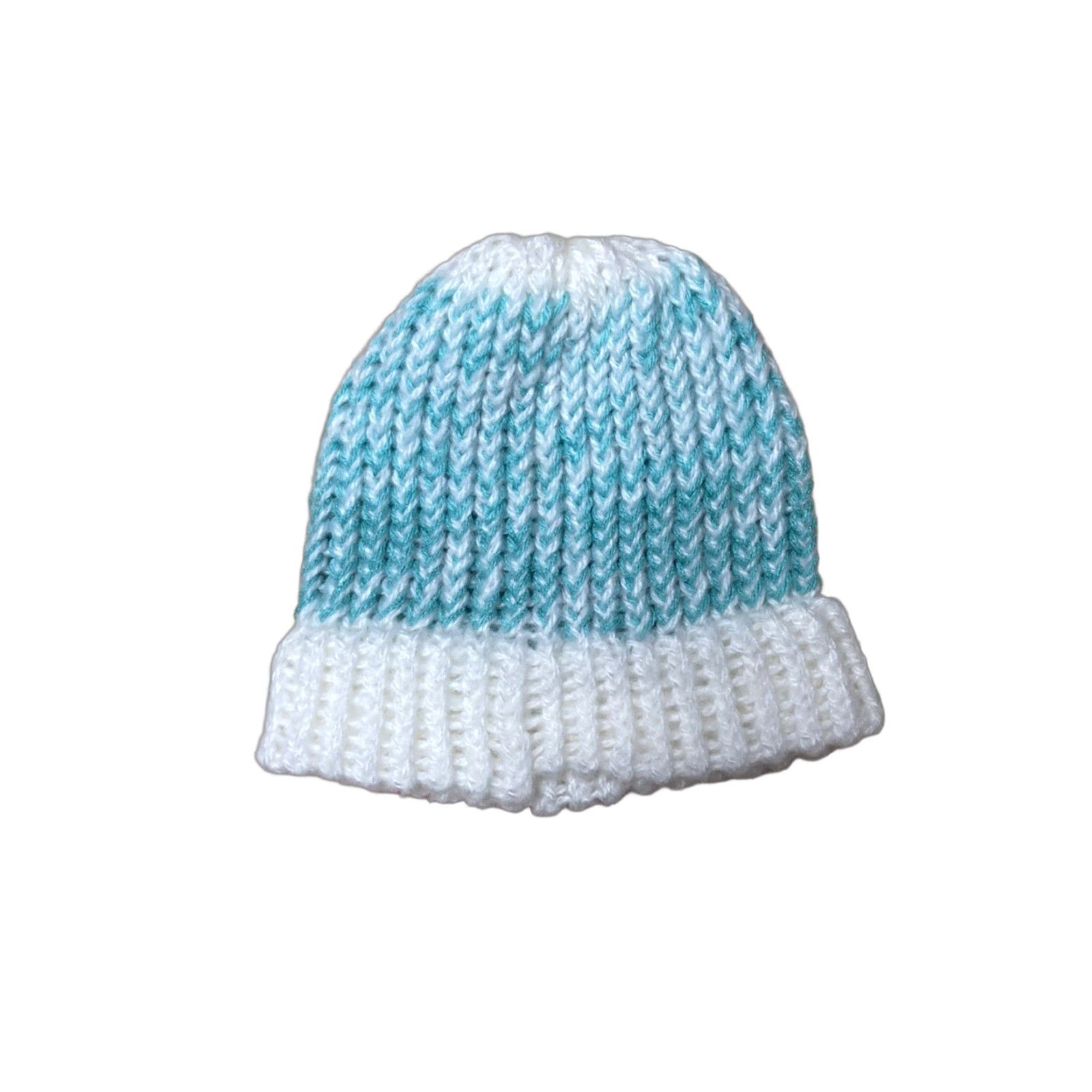 Vintage VINTAGE Crochet Beanie Hand Made Knit Light Blue Striped White Winter Snow Toboggan Beanie Womens One Size White Knit Crochet Winter Accessories Size ONE SIZE - 1 Thumbnail