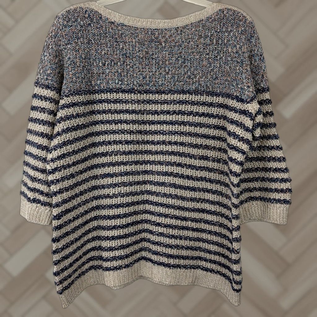 Coldwater Creek Coldwater Creek Sweater Women XL Blue Knit 3/4 Sleeve Open Knit Striped Boatneck Casual Pullover Size XL / US 12-14 / IT 48-50 - 1 Thumbnail