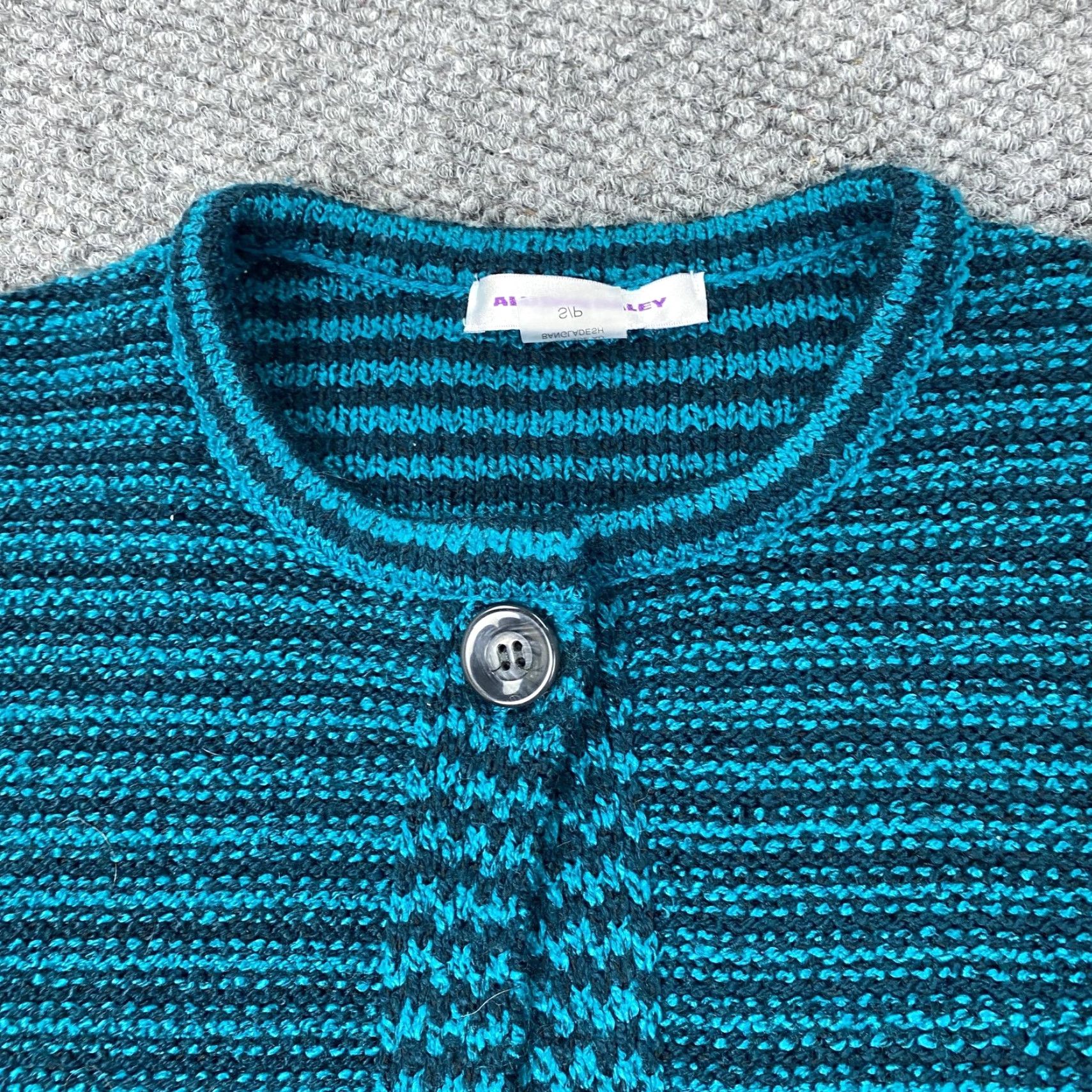 Vintage Allison Daley Sweater Cardigan Womens Small Teal Gray Striped Knit Button Front Size S / US 4 / IT 40 - 2 Thumbnail
