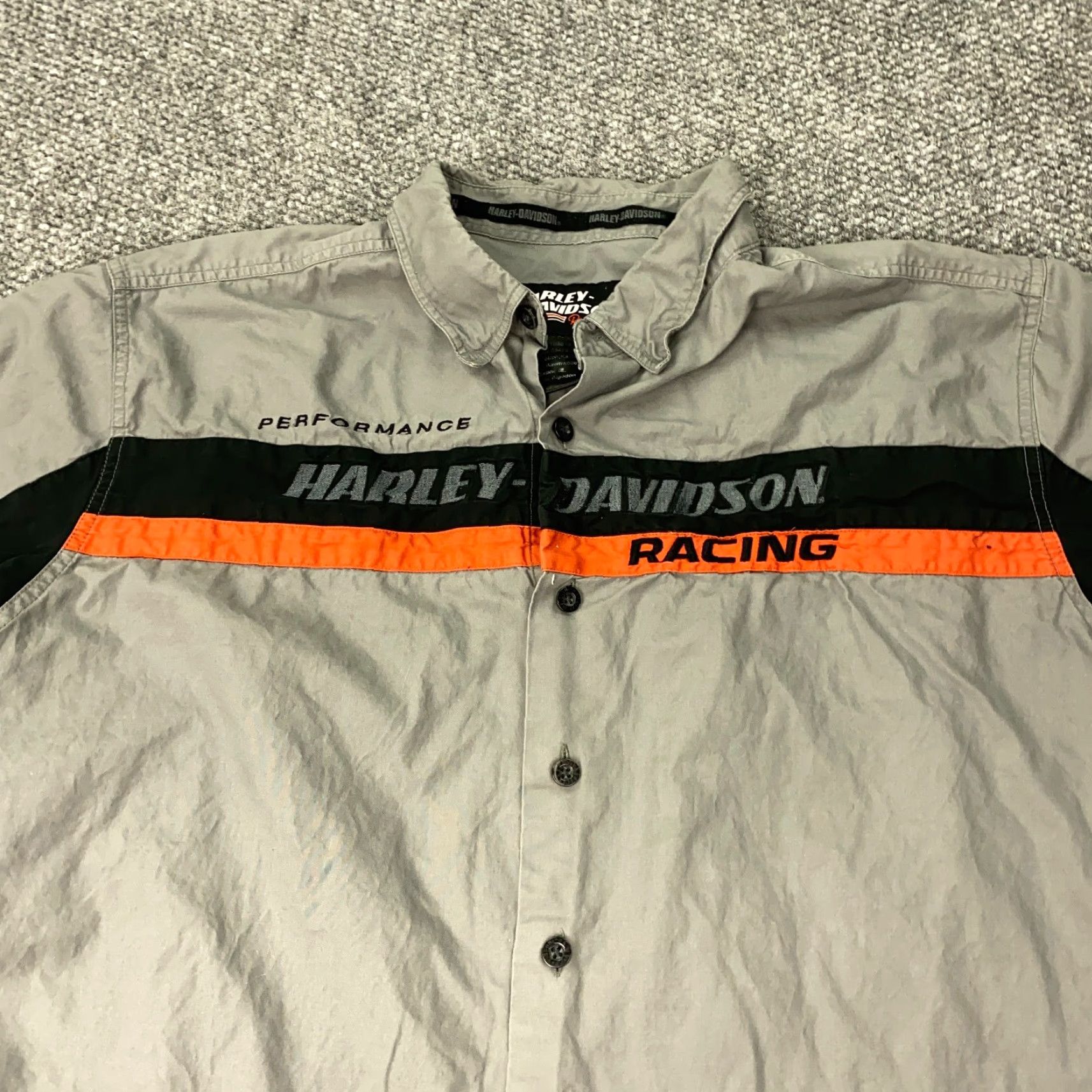 Harley Davidson HARLEY-DAVIDSON Racing Garage Shirt Button-Up Mens 2XL Gray Colorblock Biker Casual Size US XXL / EU 58 / 5 - 2 Thumbnail