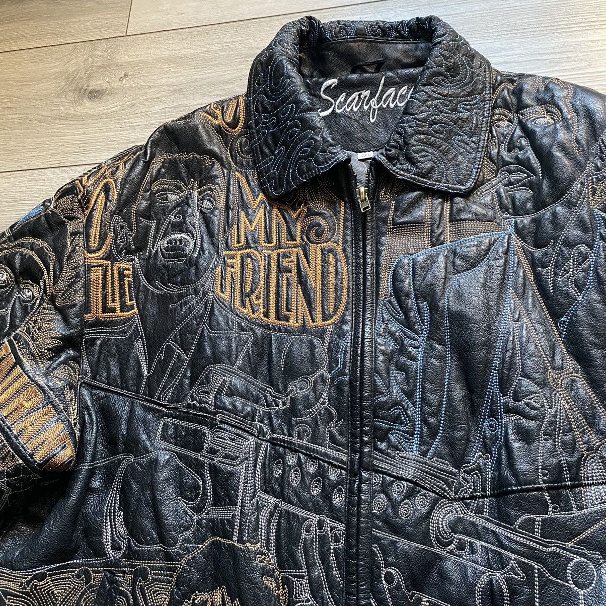 image of Scarface Leather Jacket Y2K Stitched Insane Piece in Black, Men's (Size 2XL)