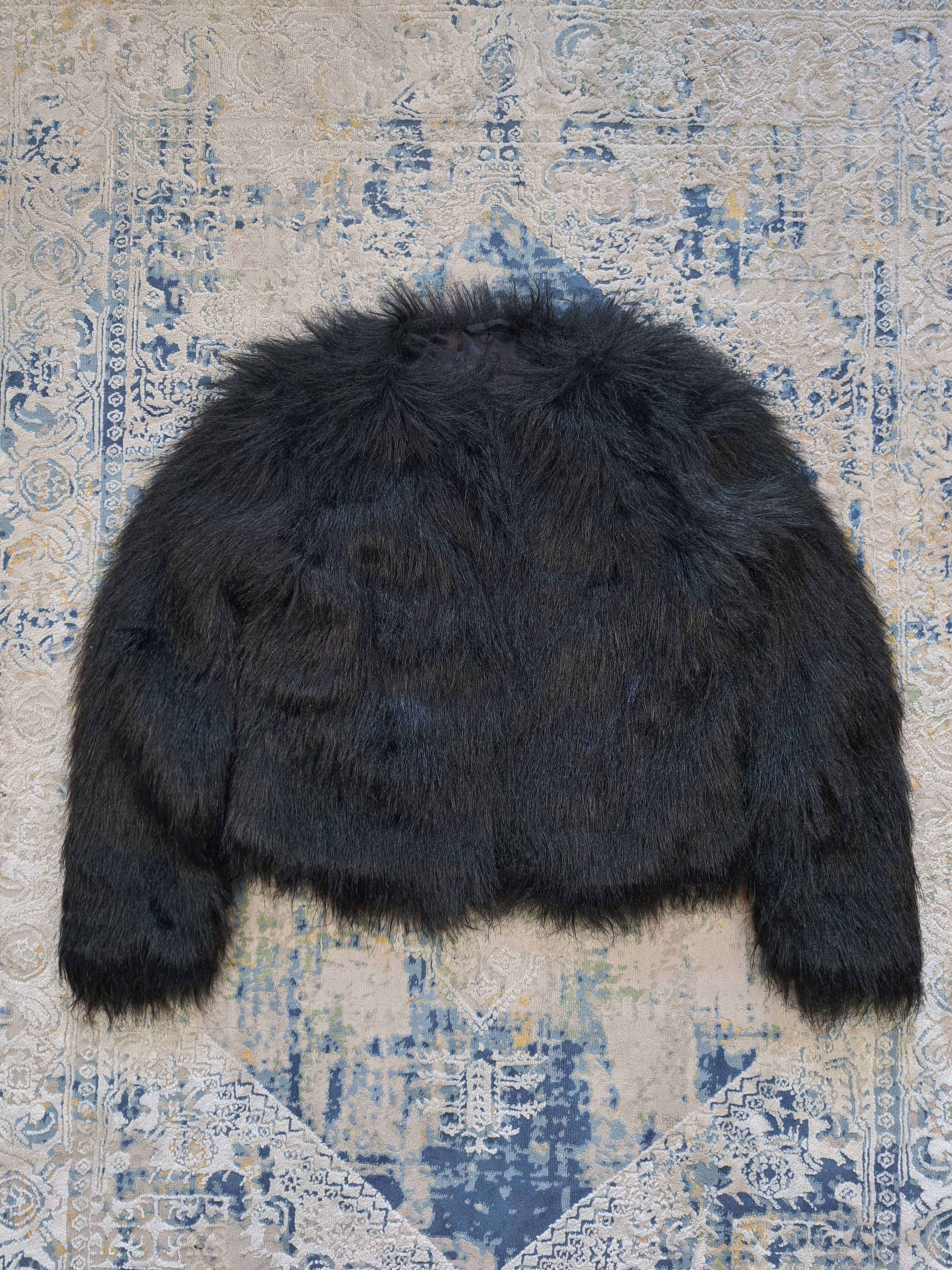 image of Faux Fur Fuzzy Hair Cropped Bomber Jacket Avant Garde Lgb in Black, Men's (Size Medium)