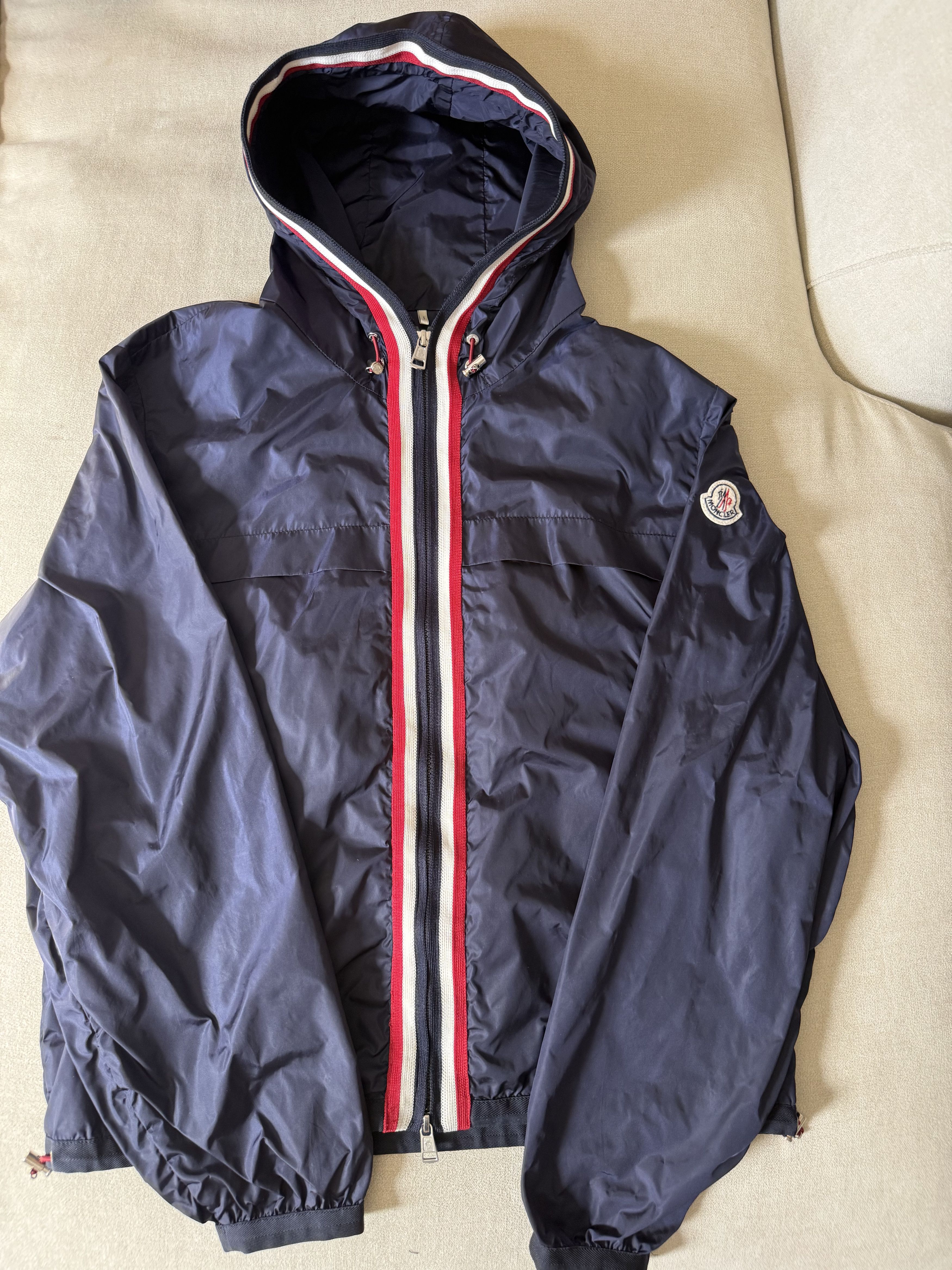 Moncler Moncler Anton Webbing-Trimmed Nylon Hooded Jacket, Navy Size US M / EU 48-50 / 2 - 1 Thumbnail