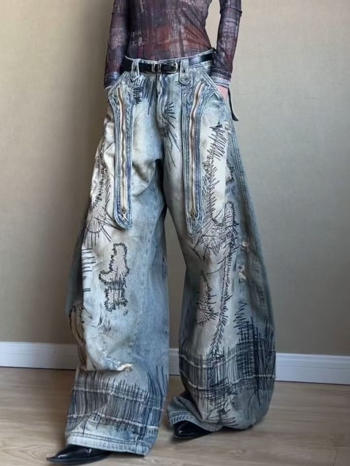 Jean Blue Graffiti Design Street Jeans Size US 30 / EU 46 - 5 Thumbnail
