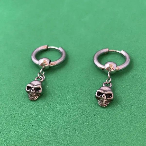 Designer × Jewelry 925 Silver Plated Skull Dangle Drop Earrings for Men Women Size ONE SIZE - 2 Thumbnail