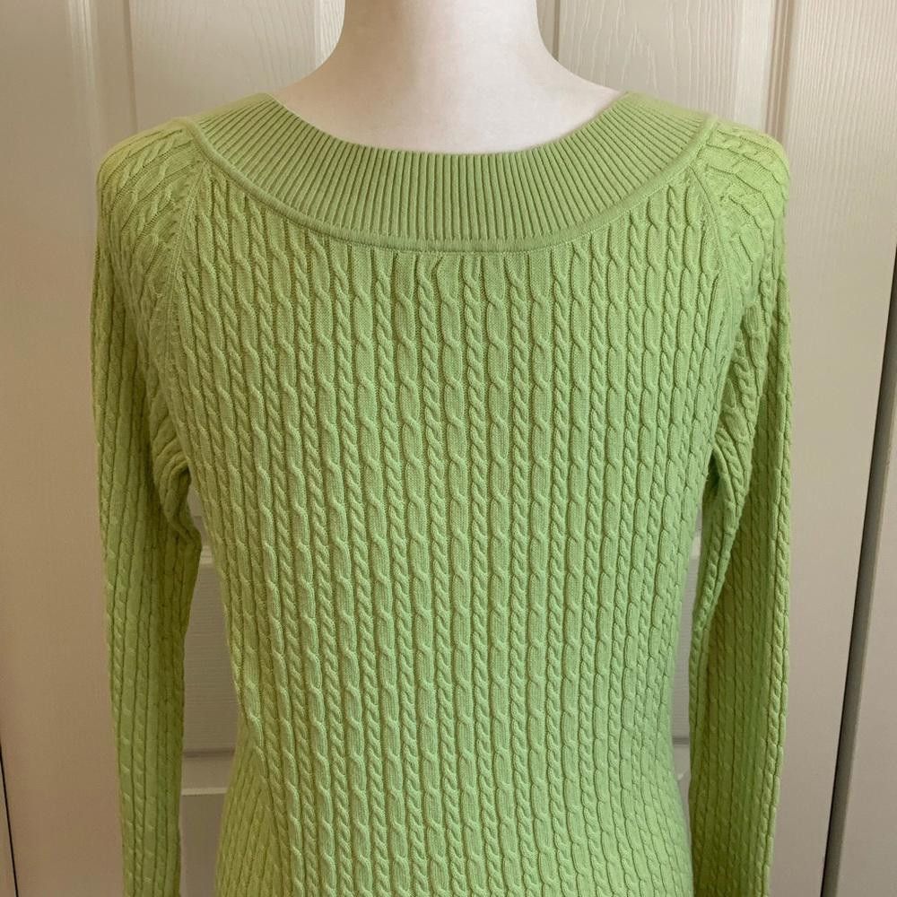 Designer Talbots Lime V-neck Cable-Knit Sweater, Small Size S / US 4 / IT 40 - 3 Thumbnail