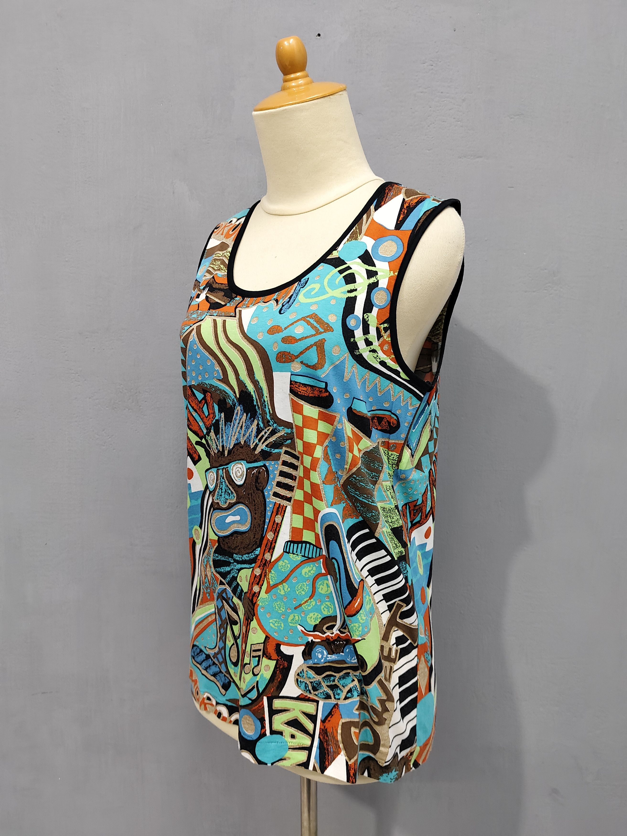 Kansai Yamamoto 80s Kansai O2🇯🇵 Archive Psychedelic Jazz Art Sleeveless Size M / US 6-8 / IT 42-44 - 4 Thumbnail