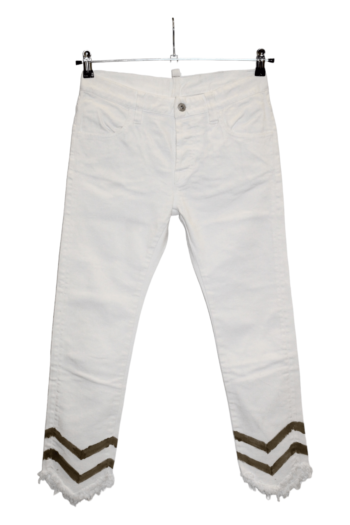 image of Avant Garde x Distressed Denim Maurizio Massimino Skinny Cropped Fringed Raw Cut Jeans in White (Si