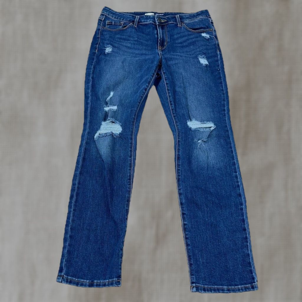 Old Navy Old Navy Jeans Womens 8 Power Straight Curvy Mid Rise Med Wash Holes Ripped A86 Jeans Mens Womens Boys Girls Size 30" / US 8 / IT 44 - 1 Thumbnail
