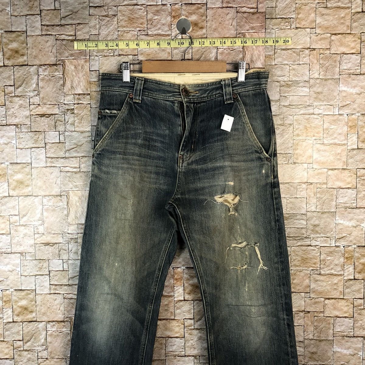 Japanese Brand Top Valu Blue Distressed Denim Pants #A1117 Size US 30 / EU 46 - 2 Thumbnail