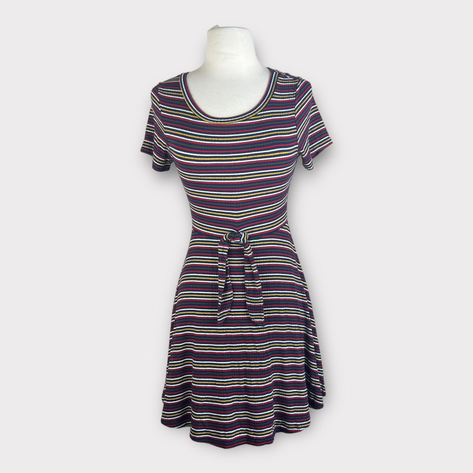 Vintage Copper Key Vintage Y2K Striped Tee Skater Dress | Retro Size S / US 4 / IT 40 - 5 Thumbnail