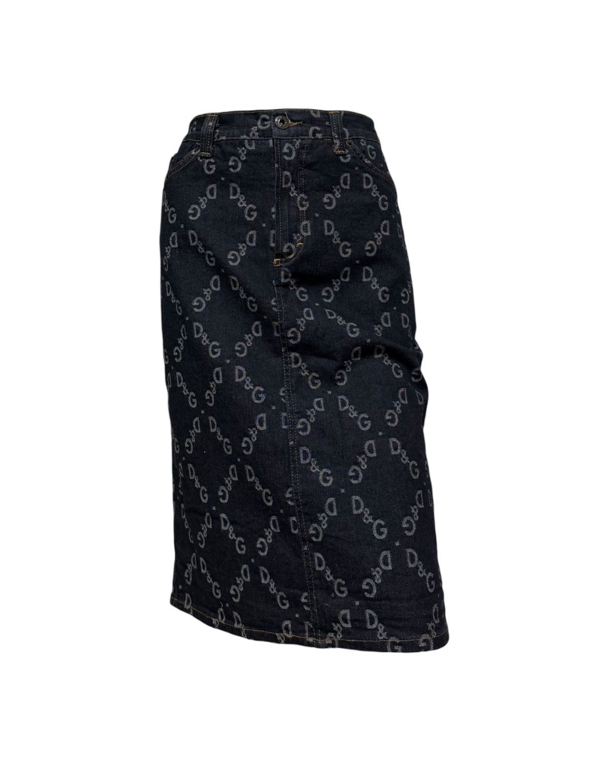 Dolce & Gabbana D&G Fall Winter 2002 All-Over Logo Stretch Denim Midi Skirt Size 32" / US 10 / IT 46 - 1 Thumbnail