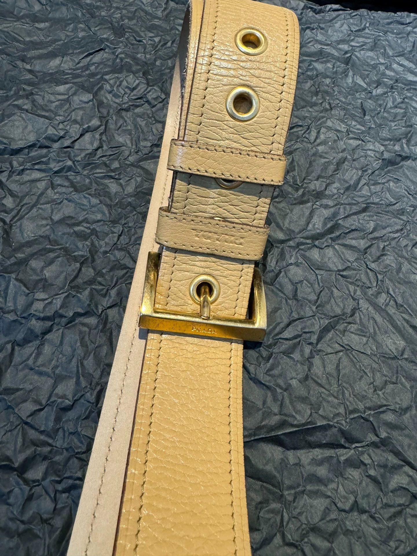 Prada Prada Square Buckle Rivet Litchi Vintage Brown Belt Size ONE SIZE - 4 Thumbnail
