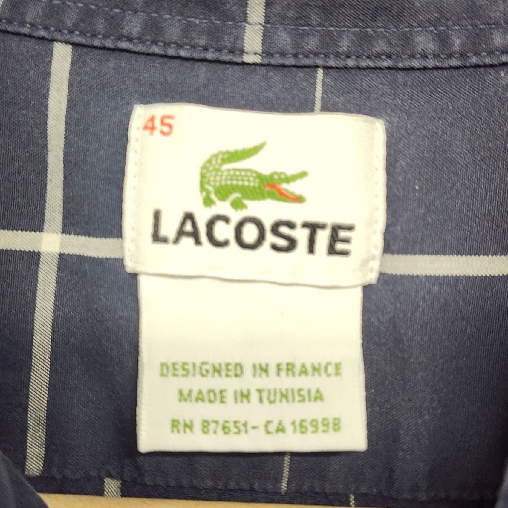 Lacoste Lacoste Mens XL Blue Plaid Button Down Shirt Long Sleeve Crocodile Logo Cotton Size US XL / EU 56 / 4 - 3 Thumbnail