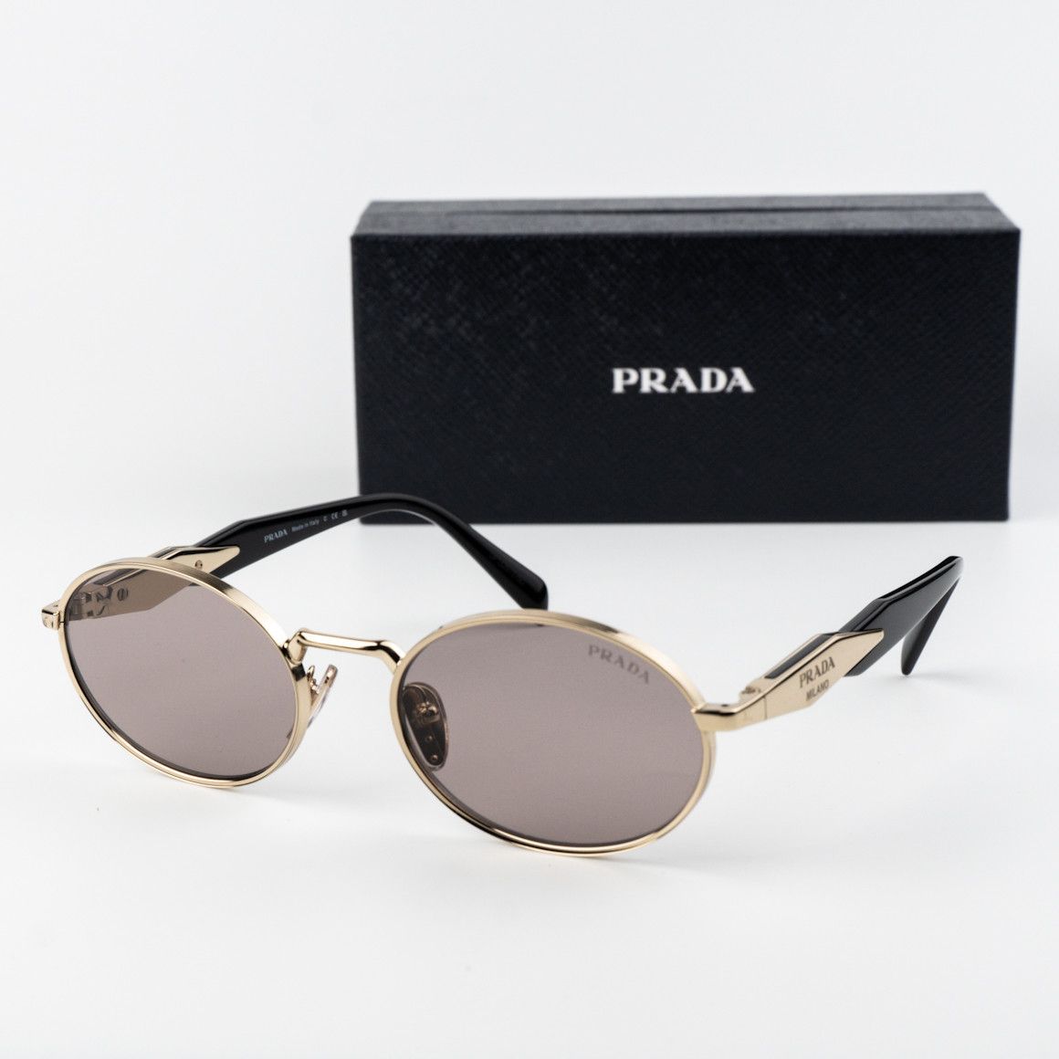 小物 PRADA SS2000 Oval Sunglasses NEW Prada PR65ZS ZVN09T Pale Gold Dark Grey Oval Metal