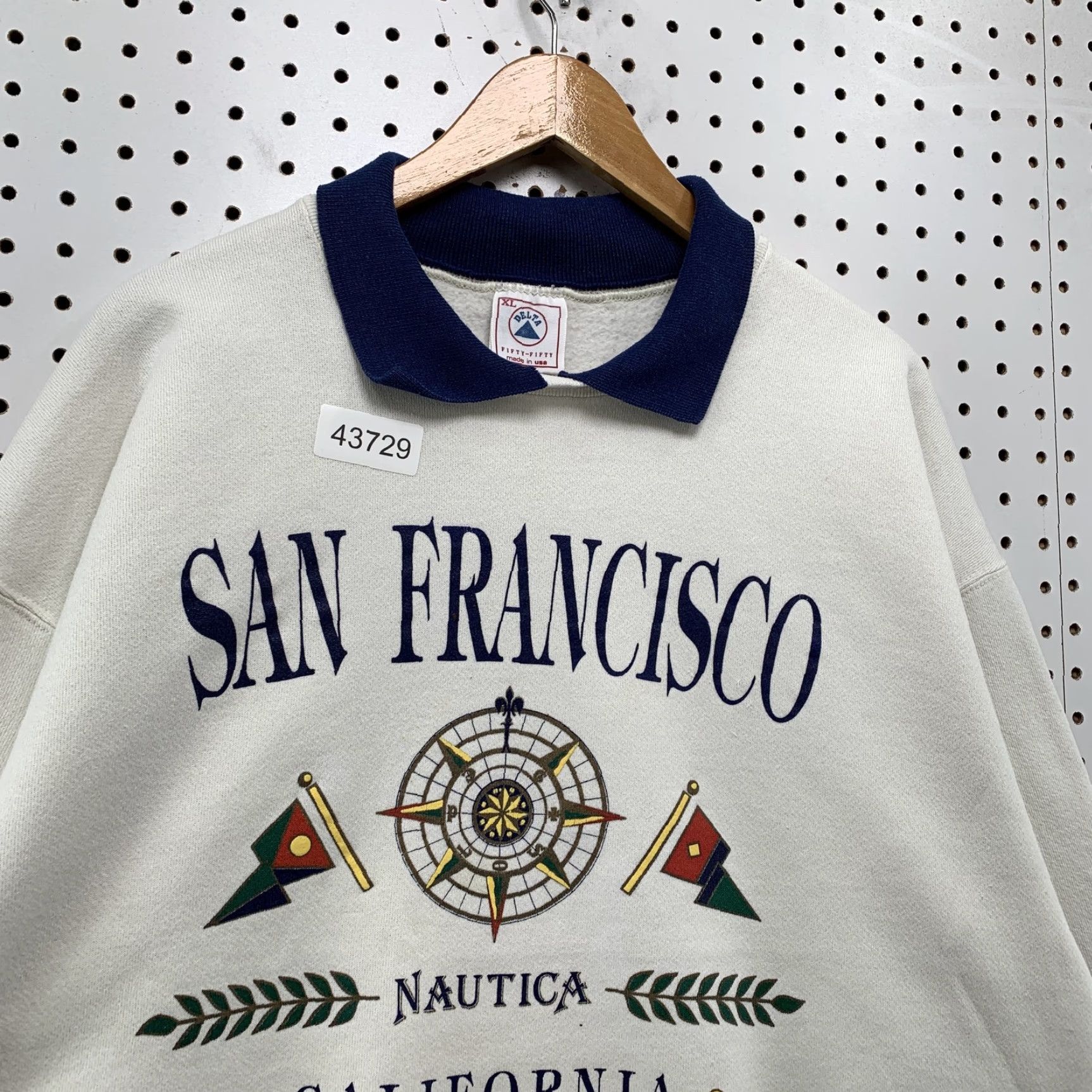 Delta VINTAGE Nautica California Sweatshirt Men XL White Collared USA 80s San Francisco Mountain? Size US XL / EU 56 / 4 - 4 Thumbnail