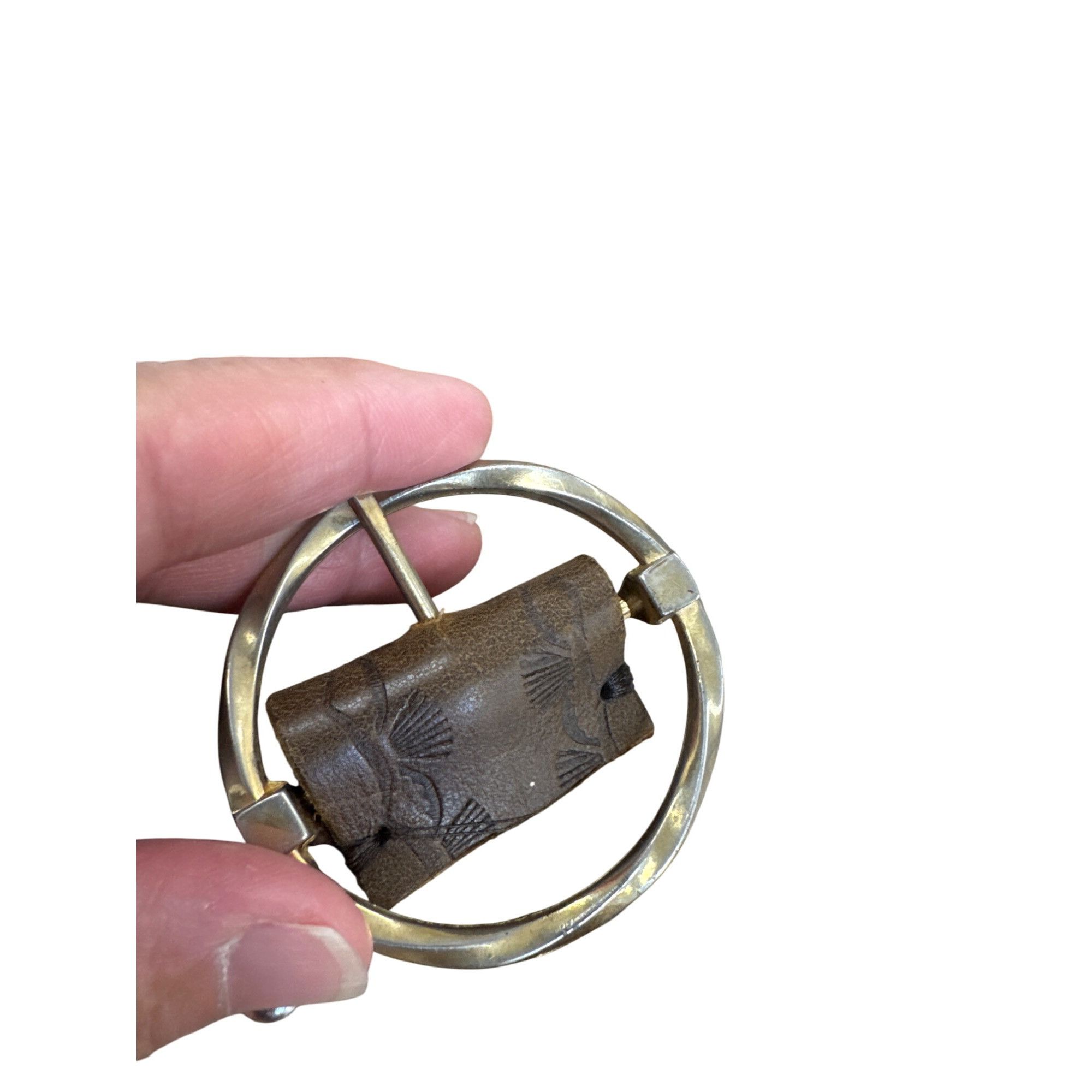 Vintage Vintage Womens Brown Leather Belt With Silver-Tone Circular Size ONE SIZE - 6 Thumbnail