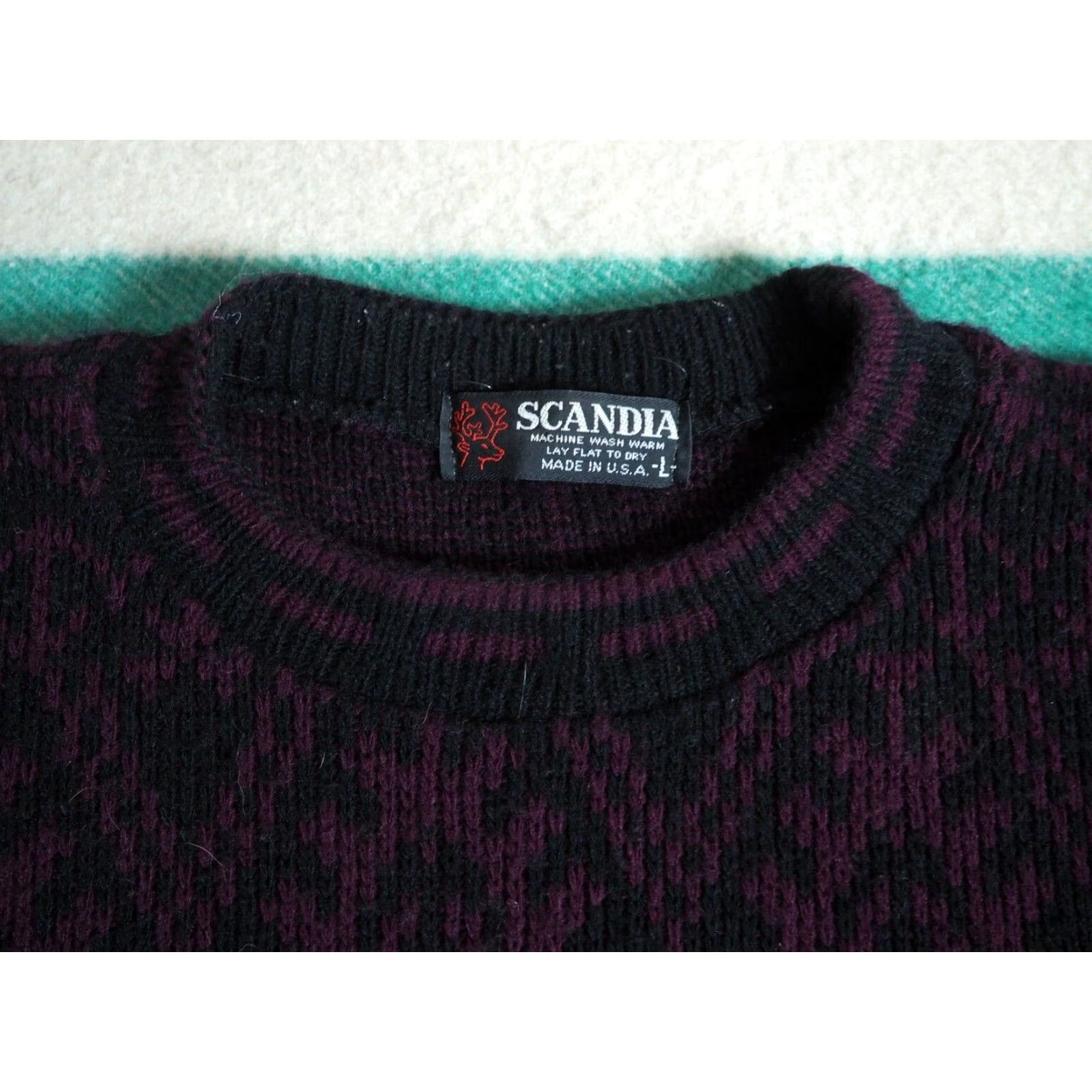 Vintage VTG 70s 80s Scandia USA Made Wool Geometric Pullover Sweater L Black 100% Wool EUC Men’s Mens Size US L / EU 52-54 / 3 - 3 Thumbnail