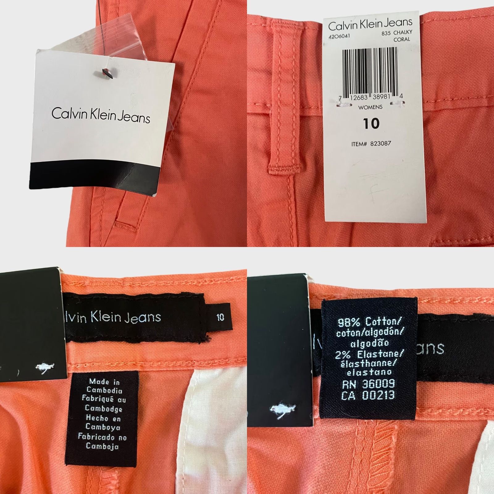 Vintage Calvin Klein Jeans Stretch Chino 4-Pocket Shorts Orange Women's 10 Casual New Size 32" / US 10 / IT 46 - 8 Thumbnail