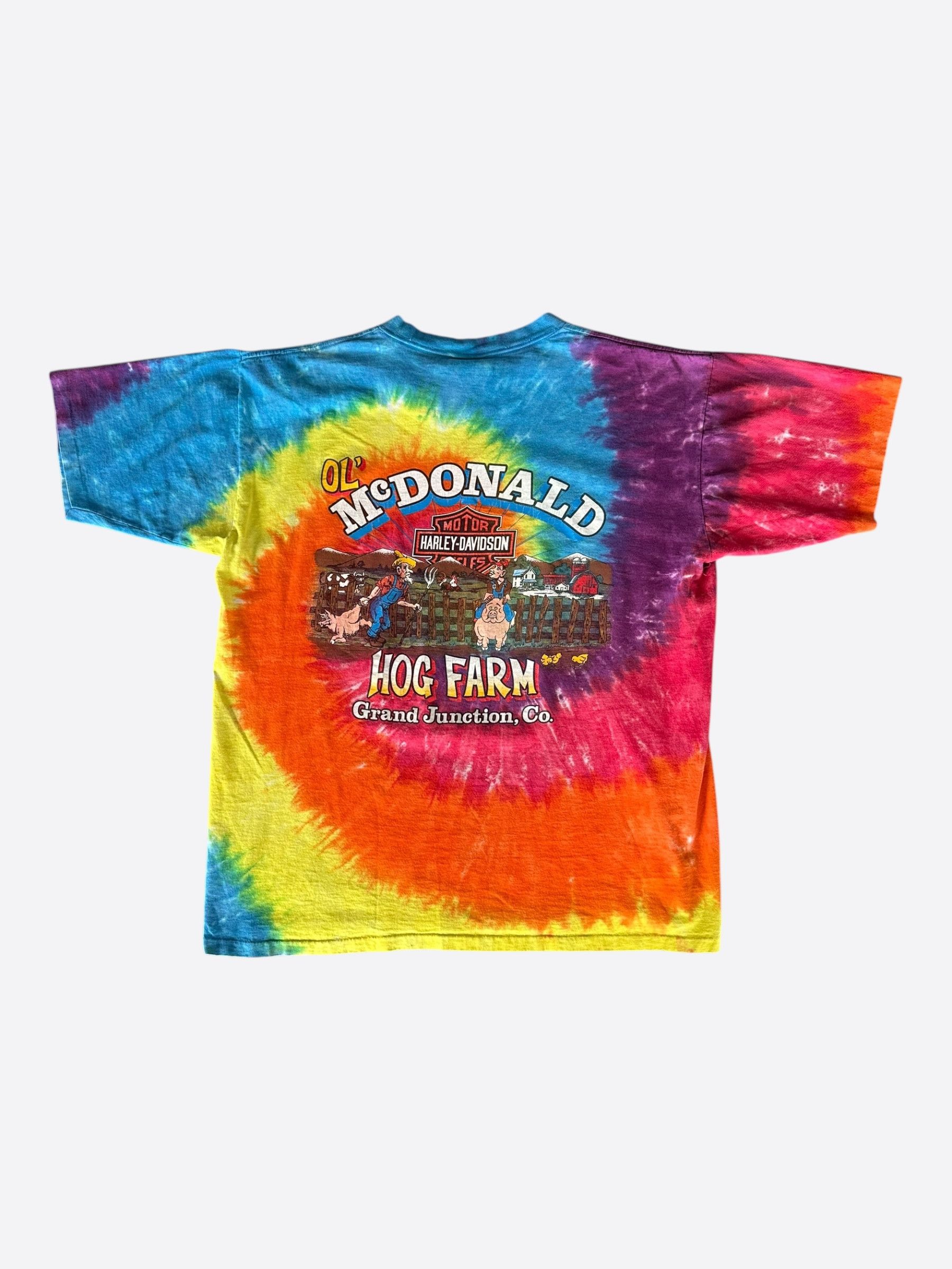 Vintage Tie-Dye Harley-Davidson Ol' McDonald Hog Farm T-Shirt Size US XL / EU 56 / 4 - 2 Thumbnail