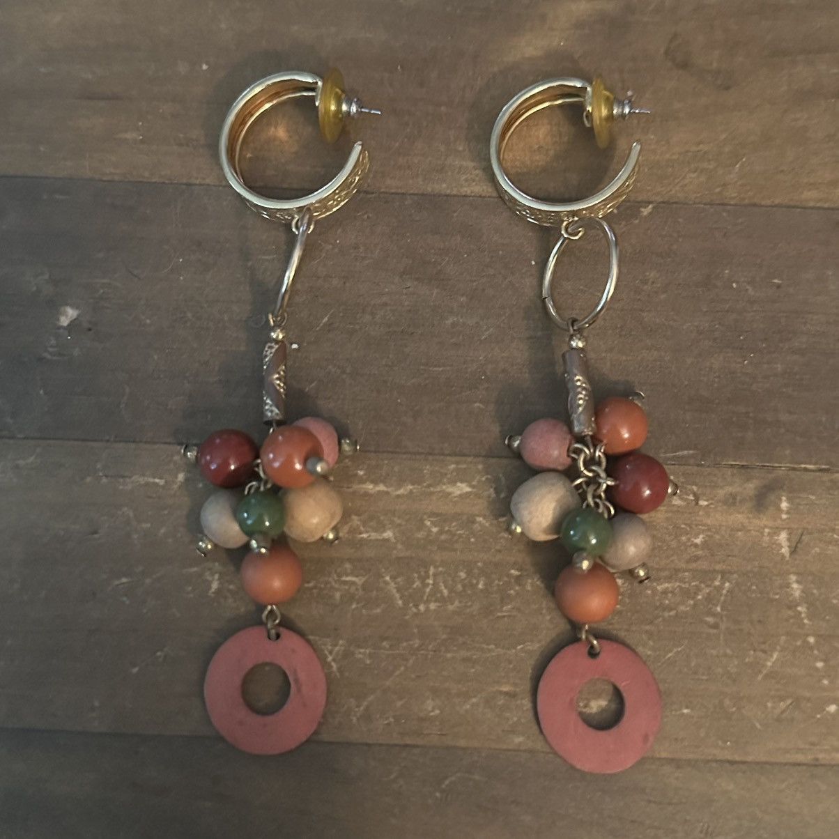 Other Long gold tone wooden bead dangle drop hoop earrings Size ONE SIZE - 2 Thumbnail