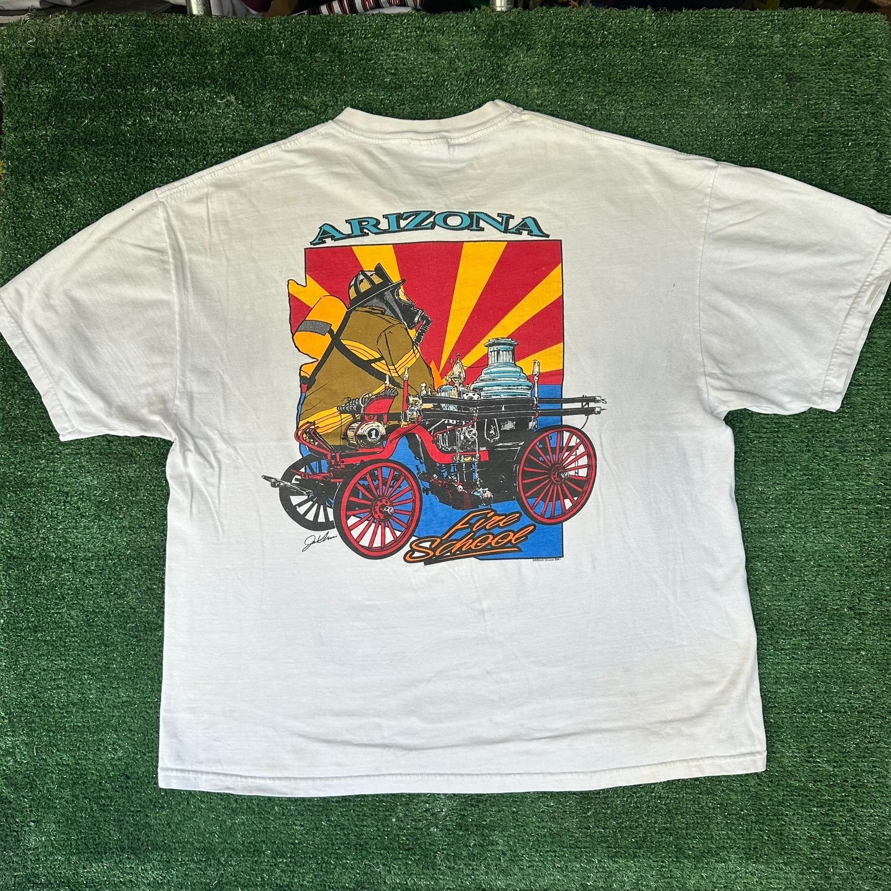 Hanes Vintage Y2K Arizona Firefighter Fire School T-Shirt Thrashed Size US XL / EU 56 / 4 - 1 Thumbnail