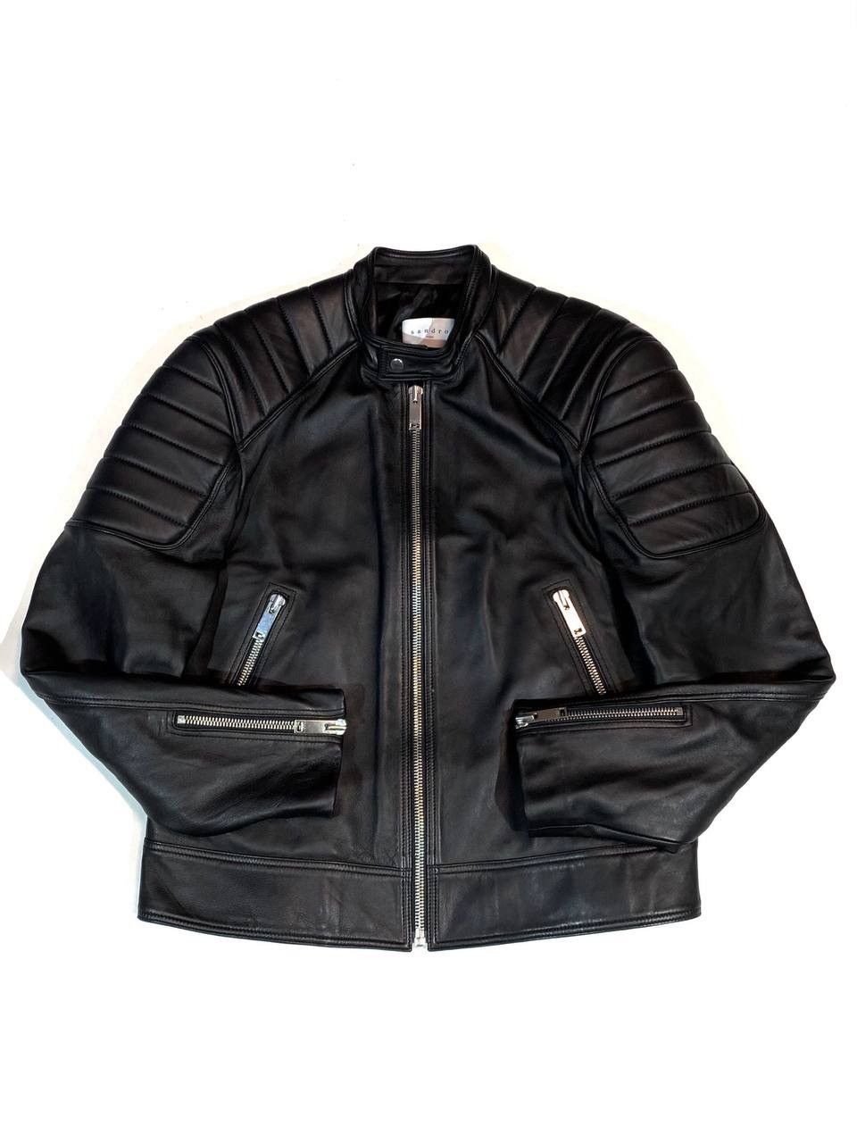 Sandro Paris Men Leather Jacket Black Biker Motorcycle