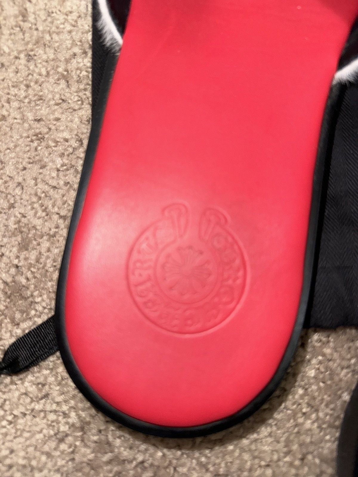 Chrome Hearts Chrome Hearts Red Plus Patch Horsehair Cow Slide Slippers Size US 10.5 / EU 43-44 - 3 Thumbnail